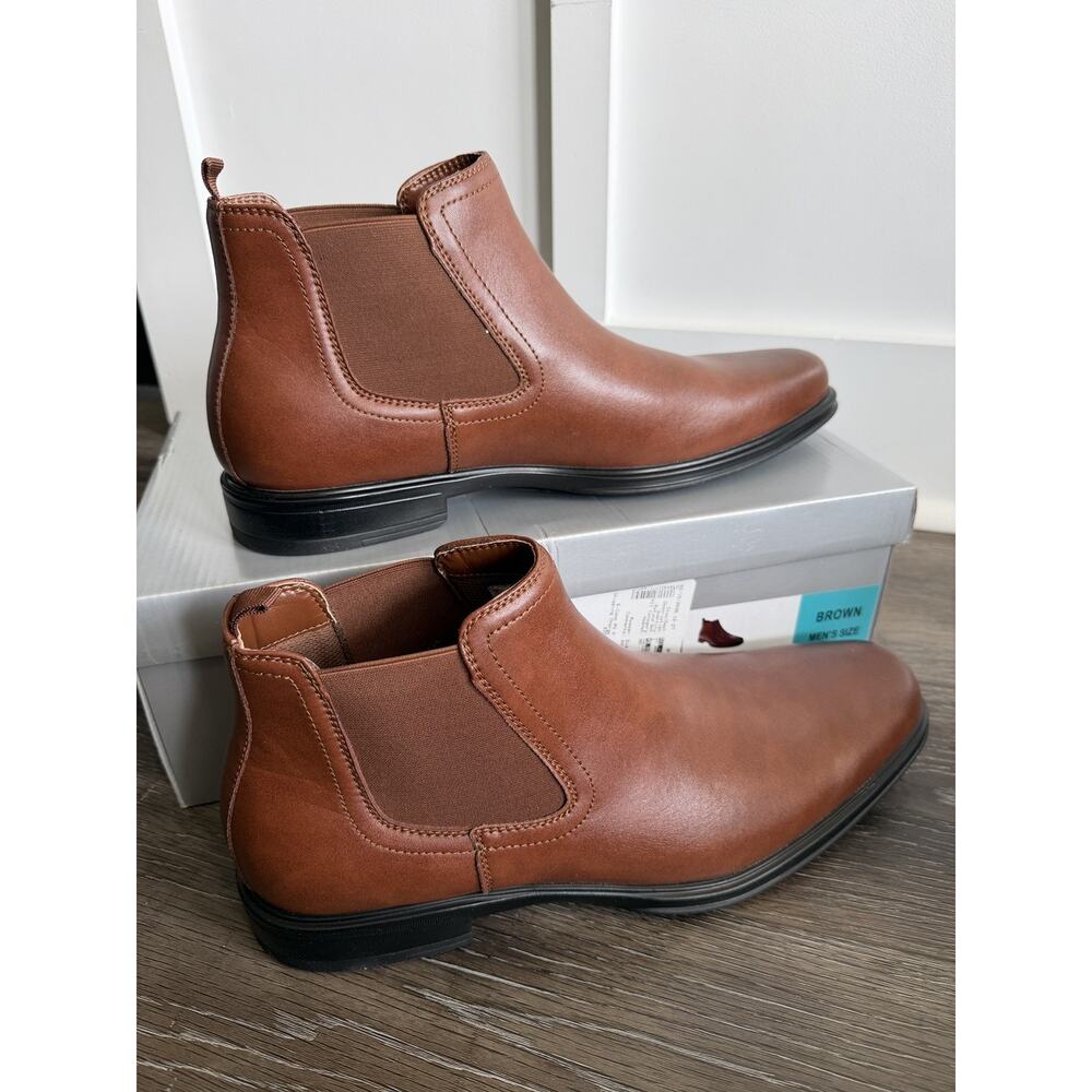 Perry Ellis Portfolio Men's Chelsea Brown Leather Boots Size 12 New With Box